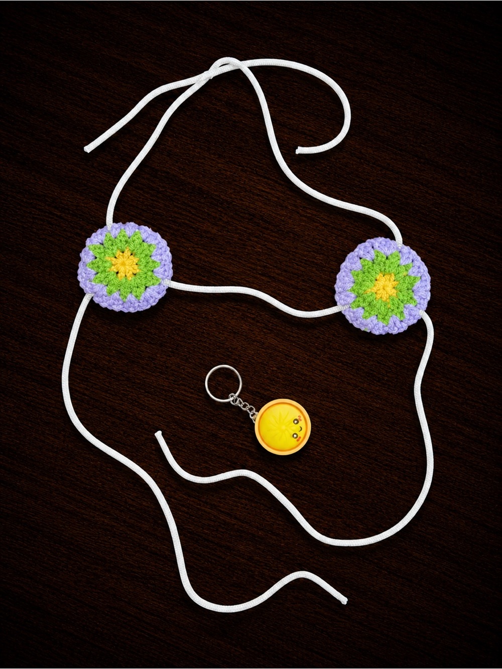Handmade Crochet Flower Microkini Top - Purple, Green & Yellow
